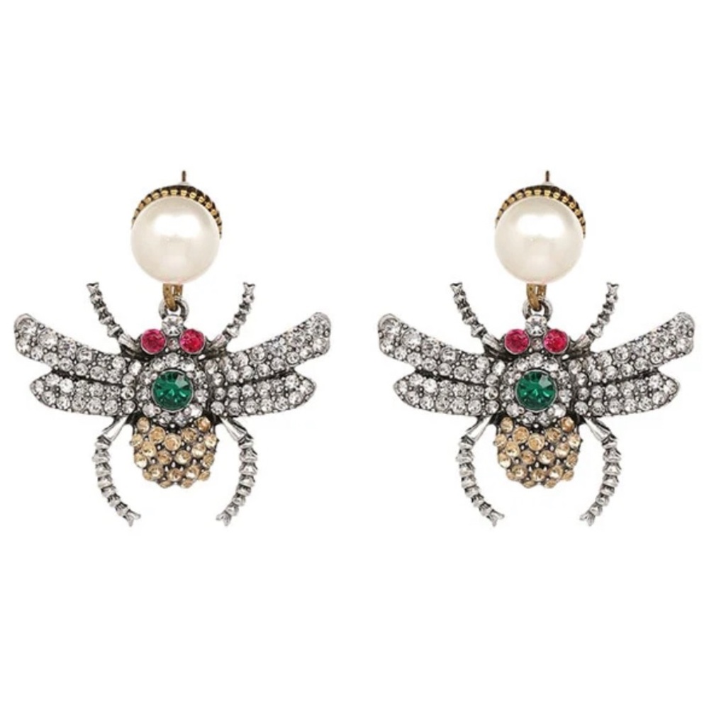 🆕 Silver, Pearl & Rhinestone Bee Earrings 💖💚